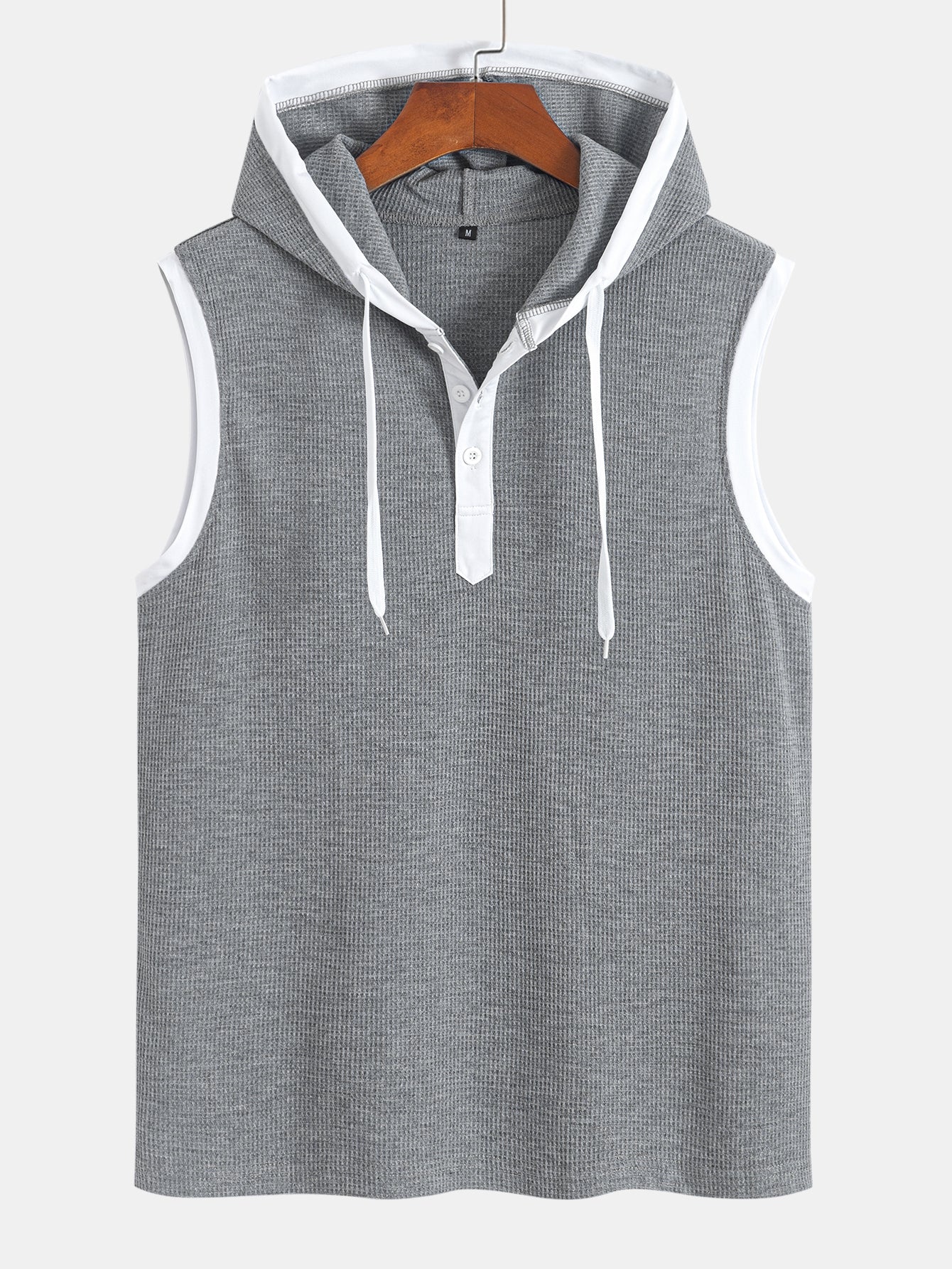 Contrast Waffle Half Open Hooded Vest