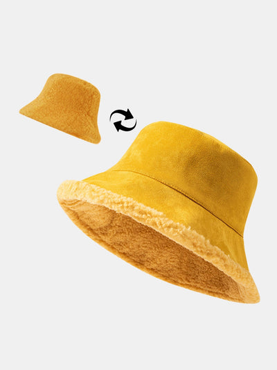 Double Side Reversible Faux Suede Plush Bucket Hat