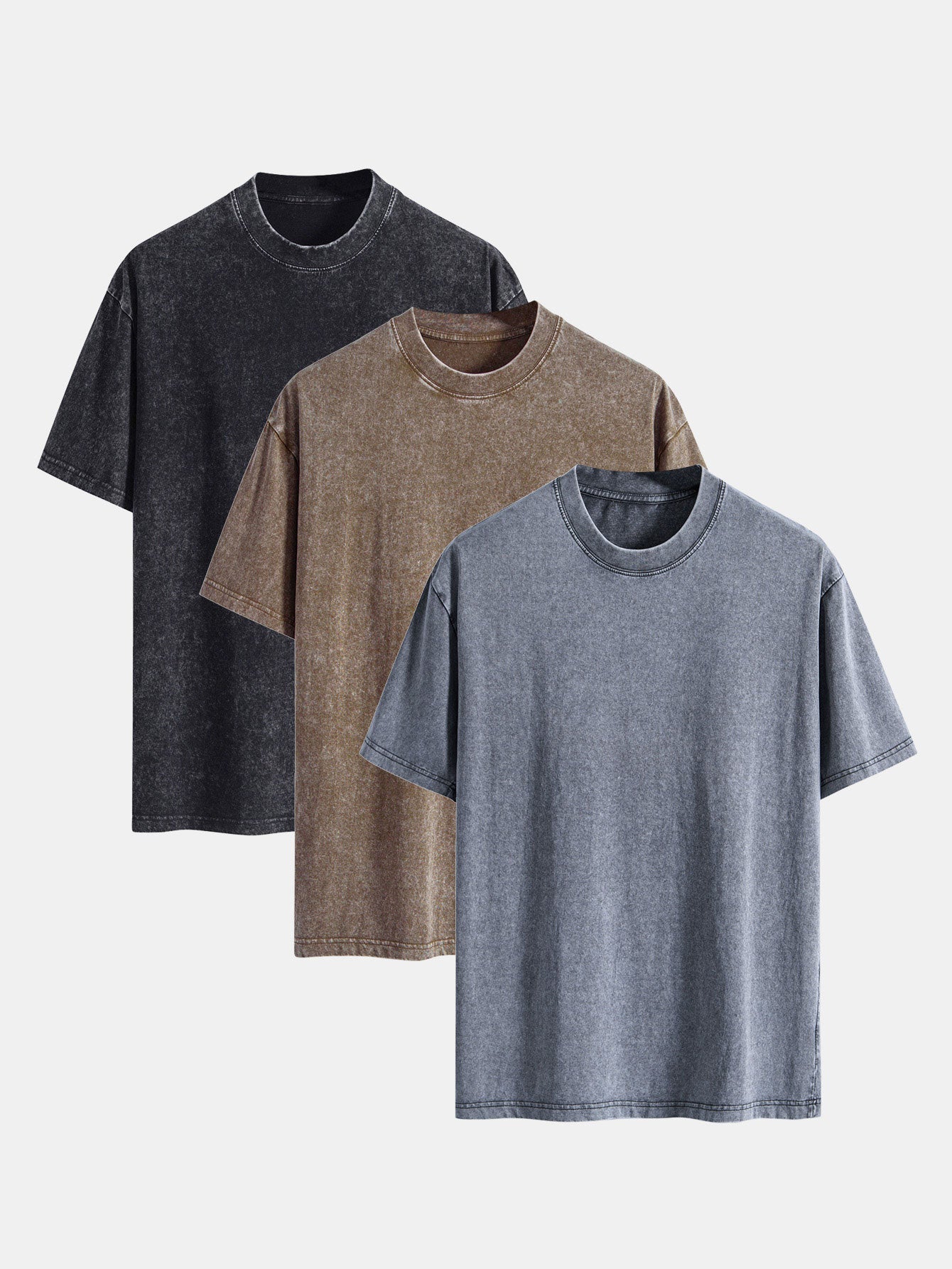 3 Pieces Washed Distressed Drop Shoulder T-Shirt