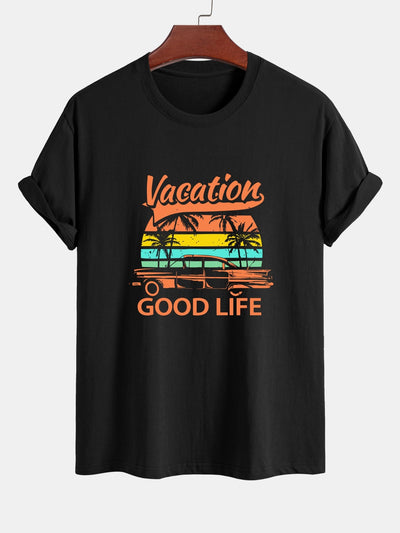 Regular Fit Good Life On Vacation Print Cotton T-Shirt