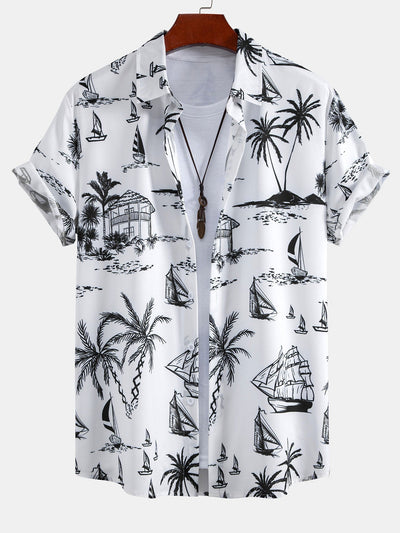 Island Sailing Print Button Up Shirt