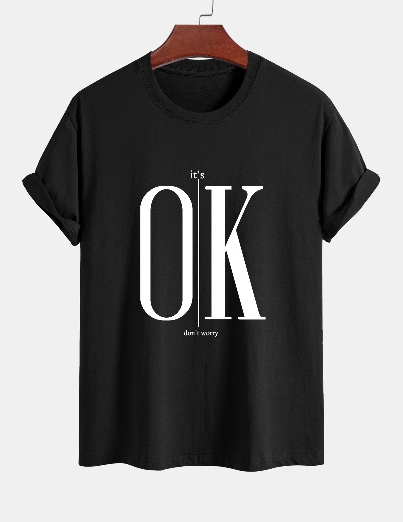 Regular Fit OK Slogan Print Cotton T-Shirt