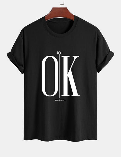 Regular Fit OK Slogan Print Cotton T-Shirt