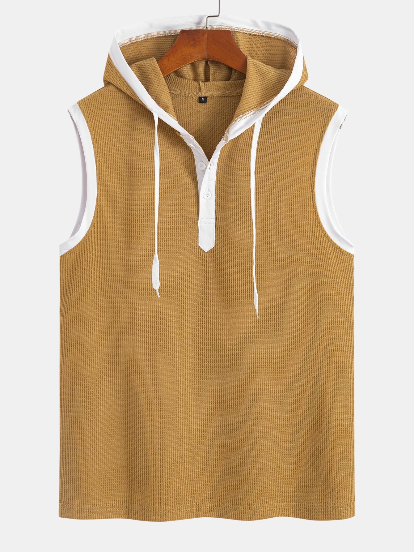 Contrast Waffle Half Open Hooded Vest