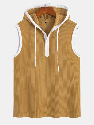 Contrast Waffle Half Open Hooded Vest