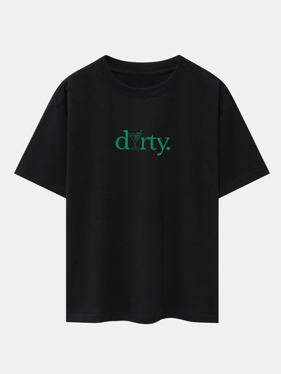 Dirty Cocktail Glass Print Drop Shoulder Oversize T-Shirt