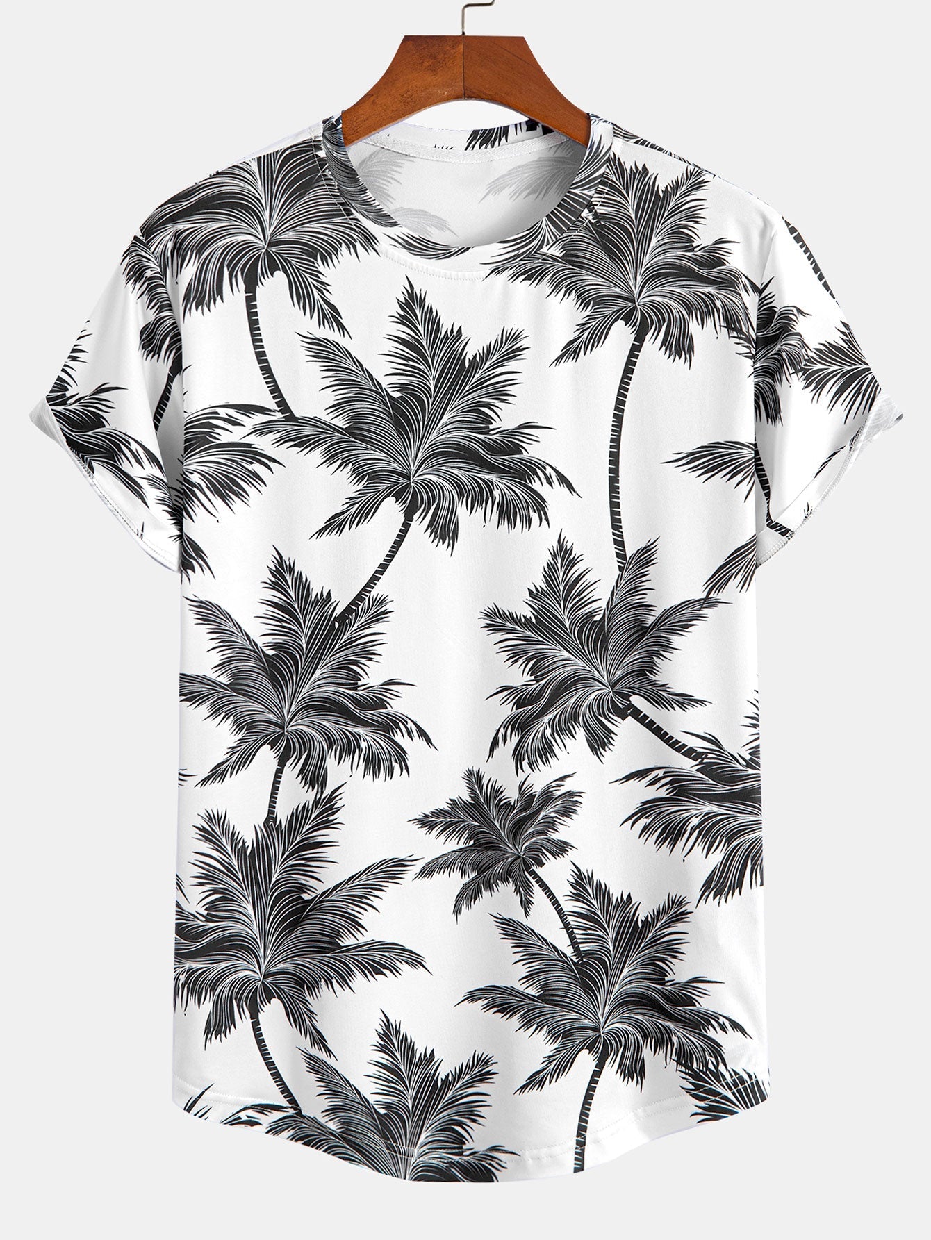 Palm Tree Print Arc Hem T-Shirt