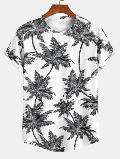 Palm Tree Print Arc Hem T-Shirt