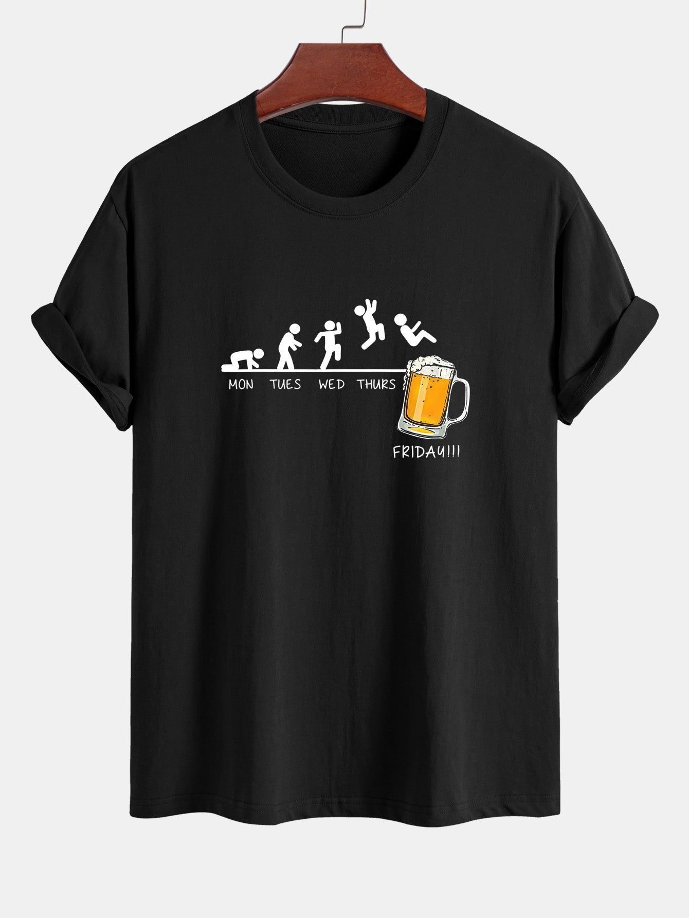 Regular Fit Funny Weekly Evolution Print Cotton T-Shirt