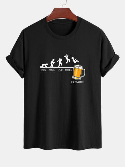 Regular Fit Funny Weekly Evolution Print Cotton T-Shirt