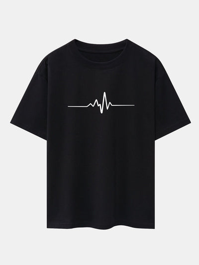 Heartbeat Flatline Print Drop Shoulder Oversize T-Shirt