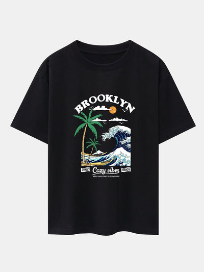 Beach Waves Print Drop Shoulder Oversize T-Shirt