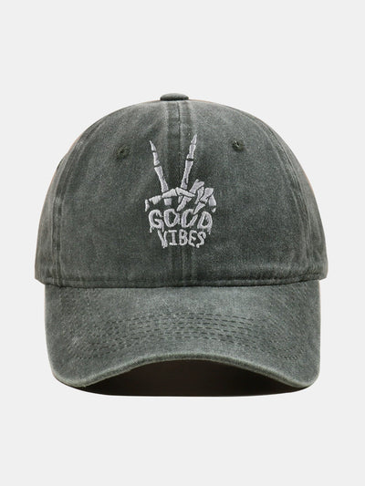 Skull Embroidery Pattern Vintage Distressed Washable Baseball Cap
