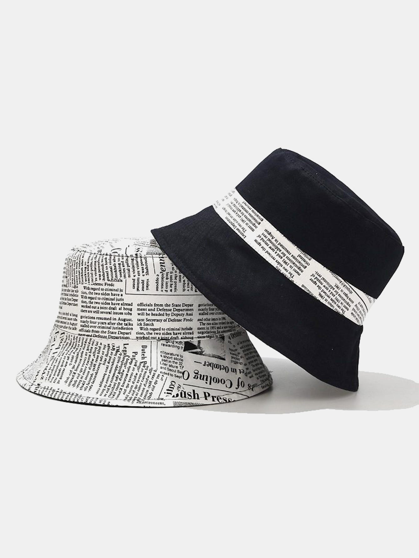 Newspaper Print Double Side Reversible Bucket Hat