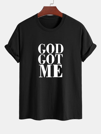Regular Fit God Got Me Print Cotton T-Shirt