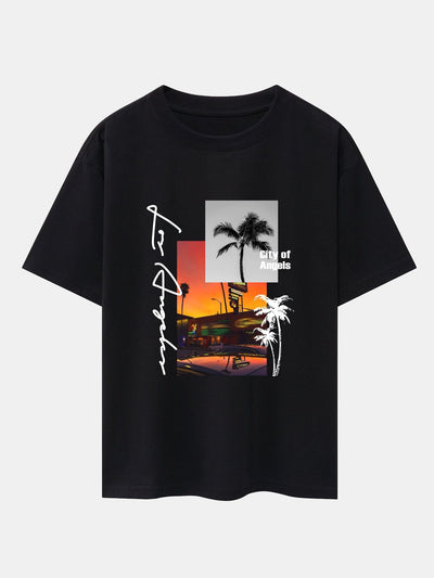 Los Angeles Scenery Print Drop Shoulder Oversize T-Shirt