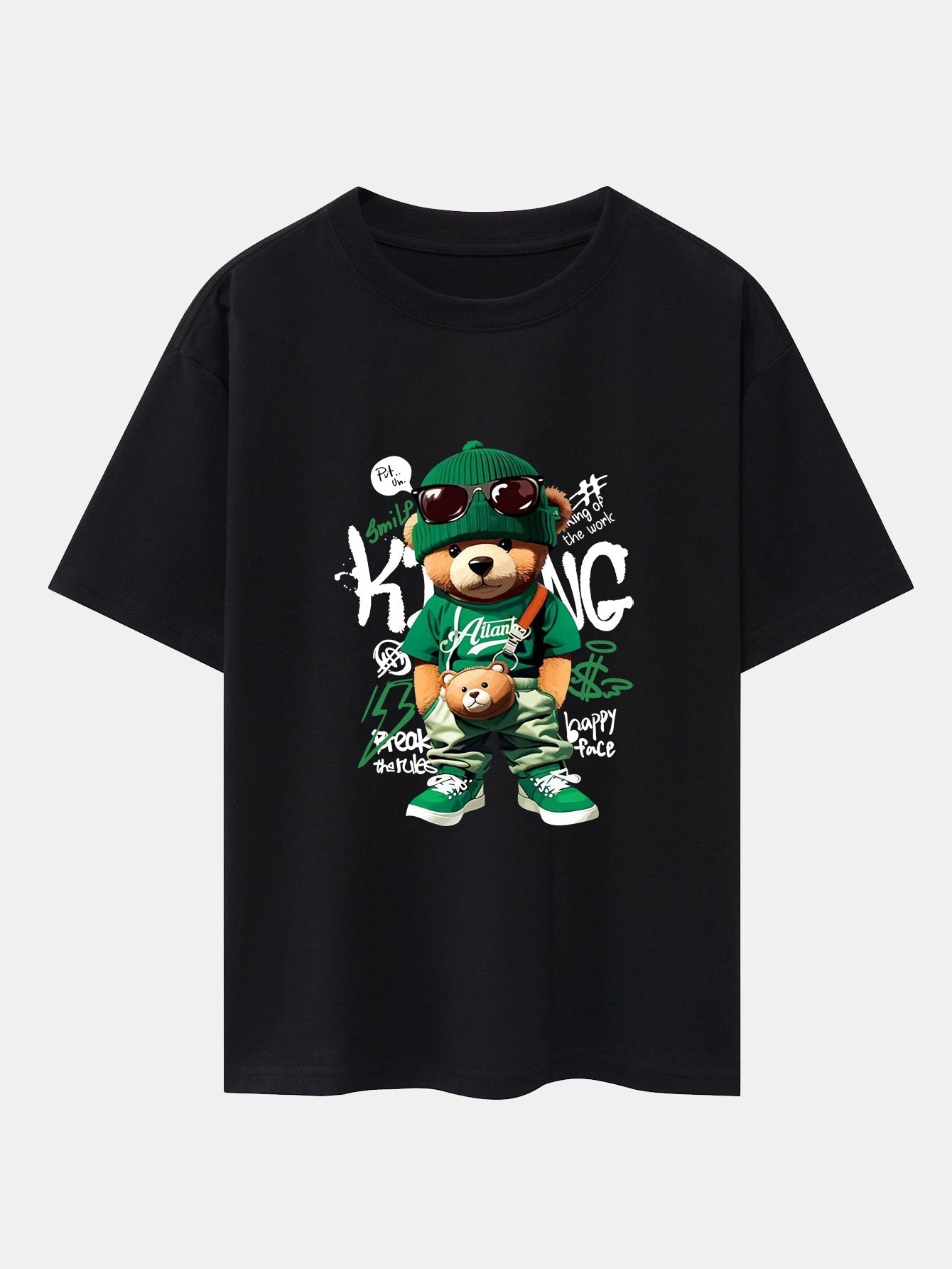 Graffiti Bear Print Drop Shoulder Oversize T-Shirt