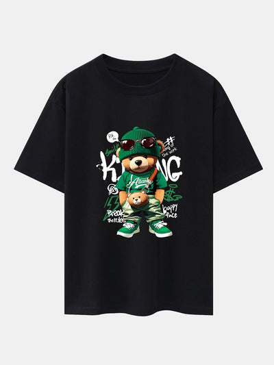 Graffiti Bear Print Drop Shoulder Oversize T-Shirt