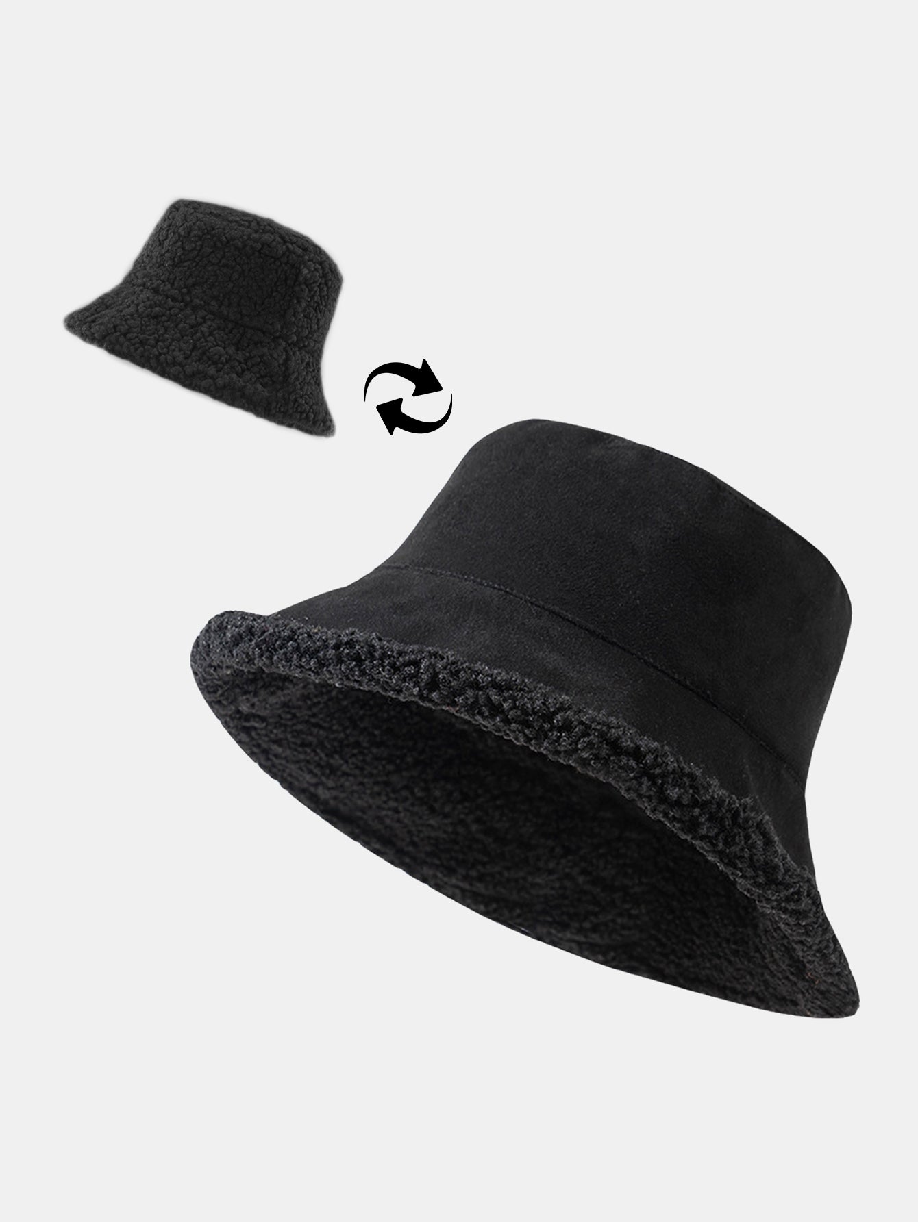 Double Side Reversible Faux Suede Plush Bucket Hat