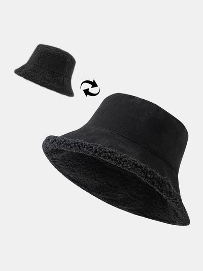 Double Side Reversible Faux Suede Plush Bucket Hat