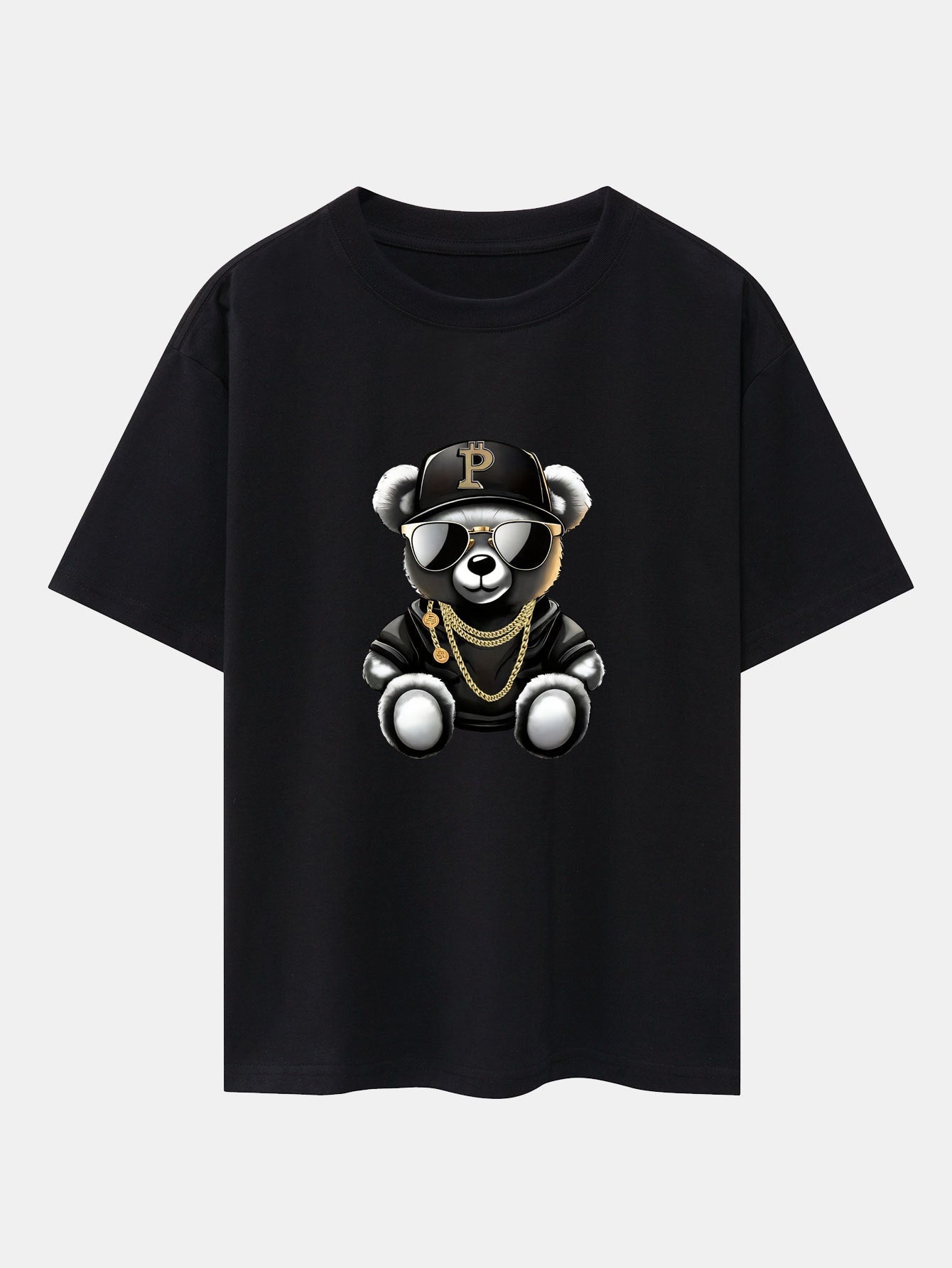 Hip Hop Bear Print Drop Shoulder Oversize T-Shirt