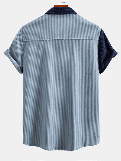 Short Sleeve Corduroy Patchwork Shirt