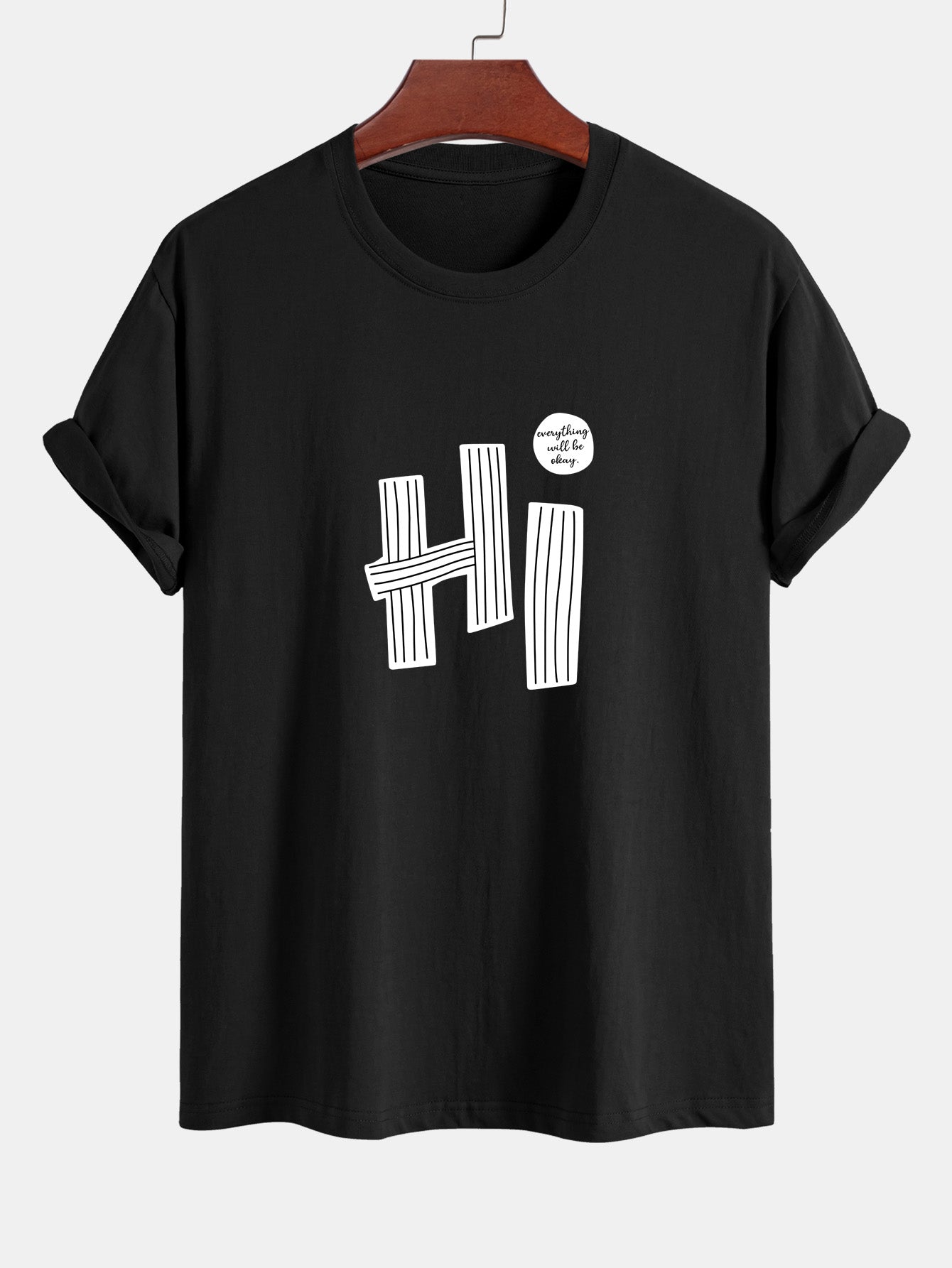 Regular Fit Hi Slogan Lines Print Cotton T-Shirt