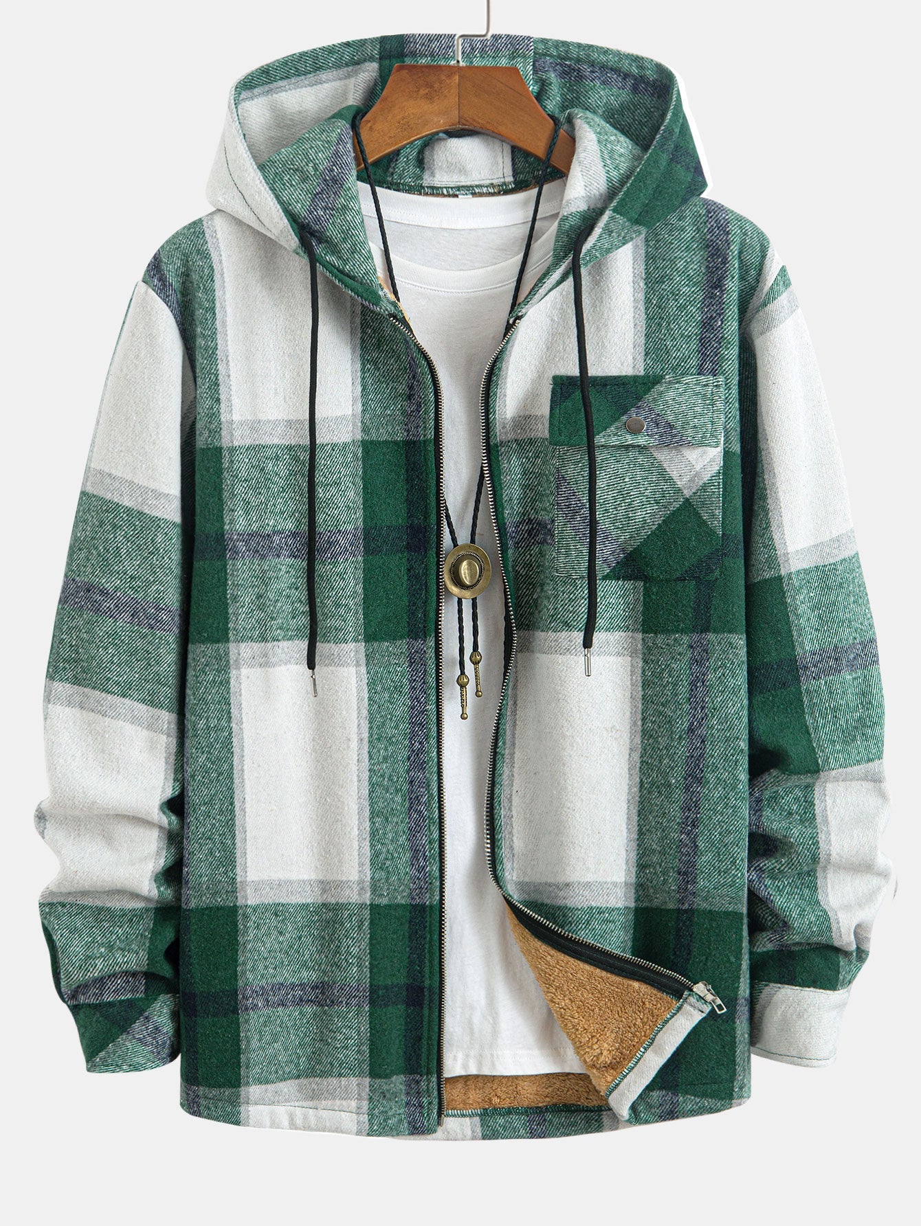 Teddy Lined Flannel Plaid Hooded Shirt
