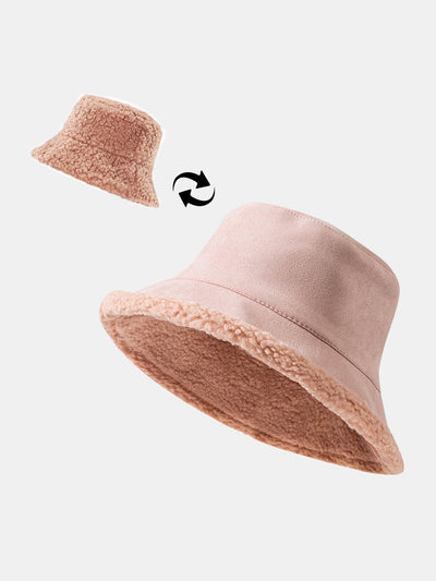 Double Side Reversible Faux Suede Plush Bucket Hat