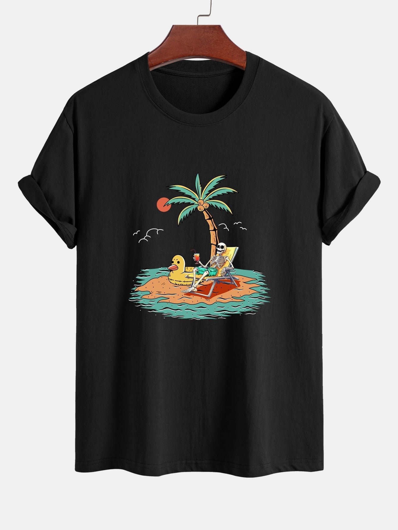 Regular Fit Skeleton On Vacation Print Cotton T-Shirt