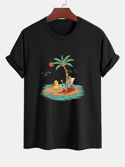Regular Fit Skeleton On Vacation Print Cotton T-Shirt
