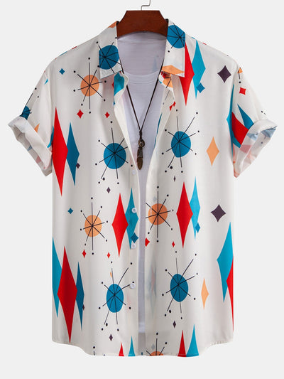 Atomic Geometric Print Button Up Shirt