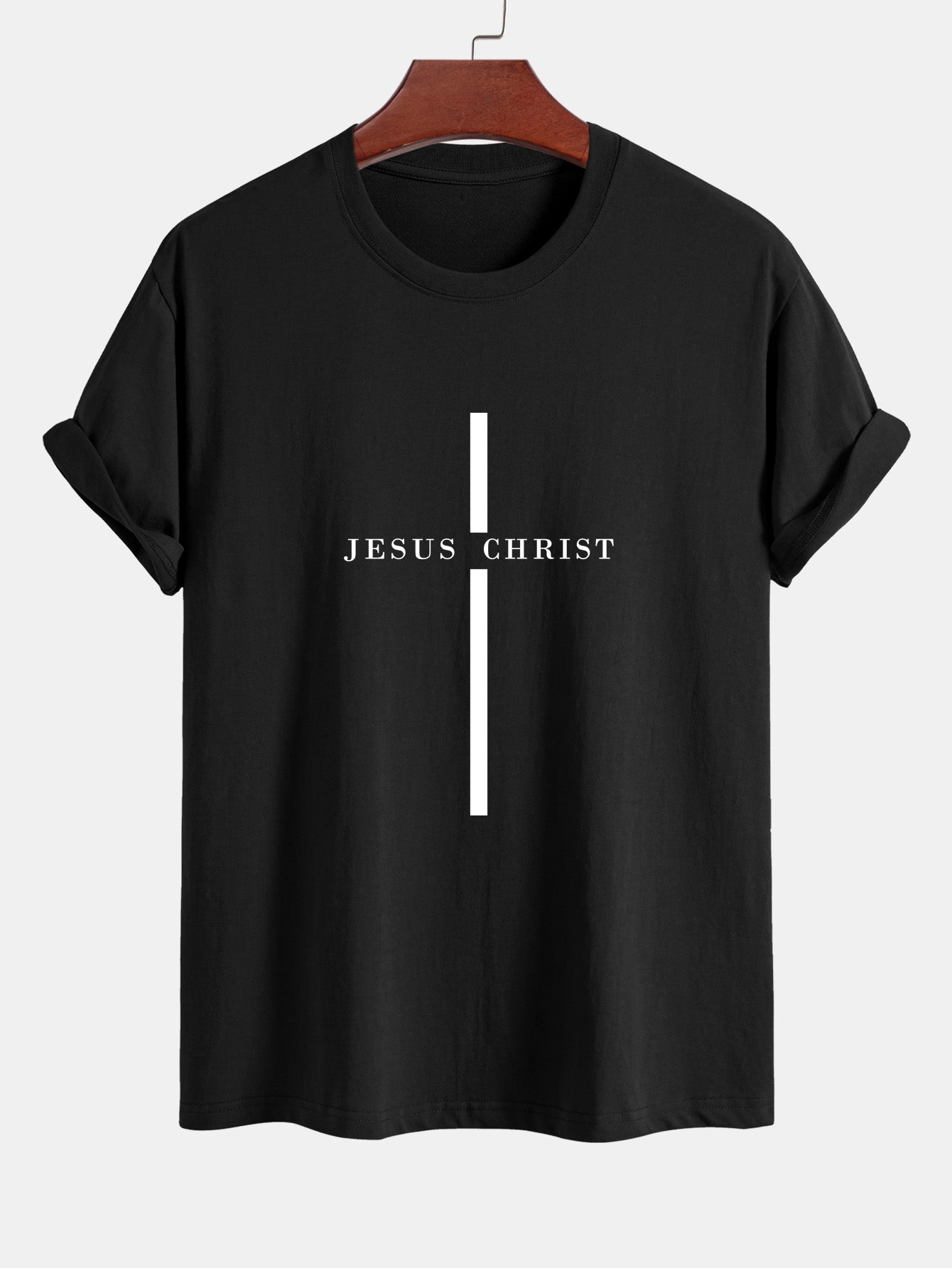Regular Fit Jesus Christ Stripe Print Cotton T-Shirt