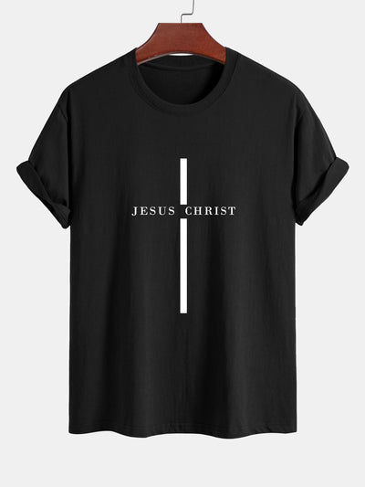 Regular Fit Jesus Christ Stripe Print Cotton T-Shirt