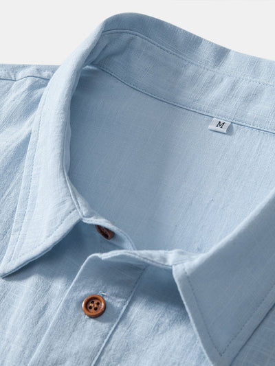 Short Sleeve Linen Look Polo Collar Shirt