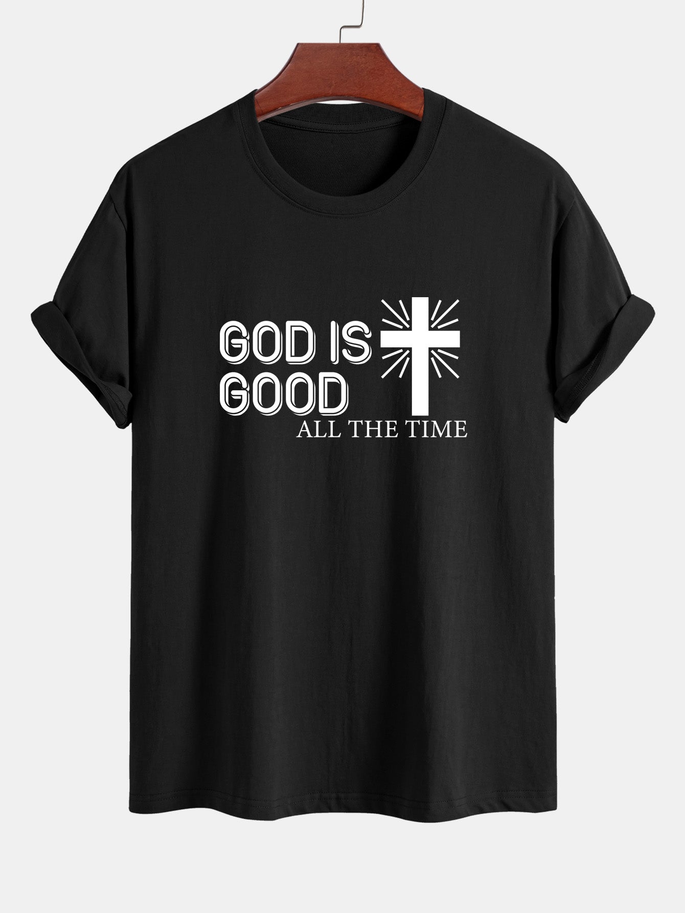 Regular Fit God Is Good Cross Print Cotton T-Shirt