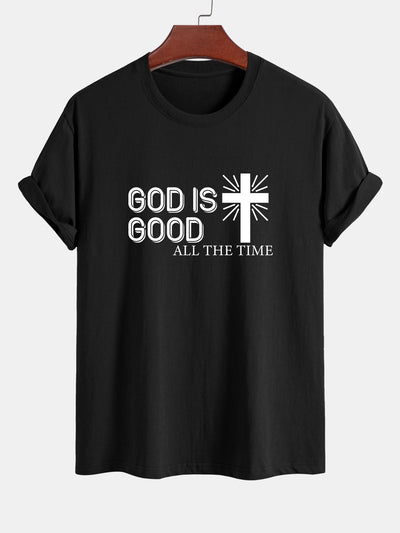 Regular Fit God Is Good Cross Print Cotton T-Shirt