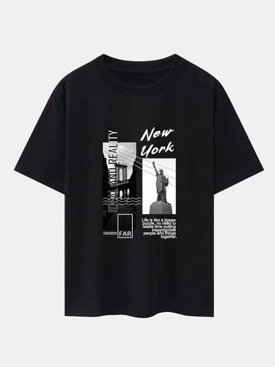 New York City Scenery Print Drop Shoulder Oversize T-Shirt