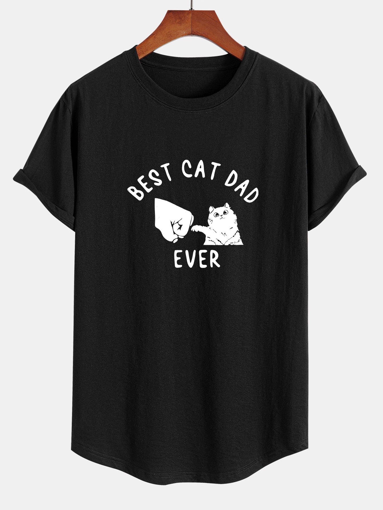 Best Cat Dad Ever Print Cotton Arc Hem T-Shirt