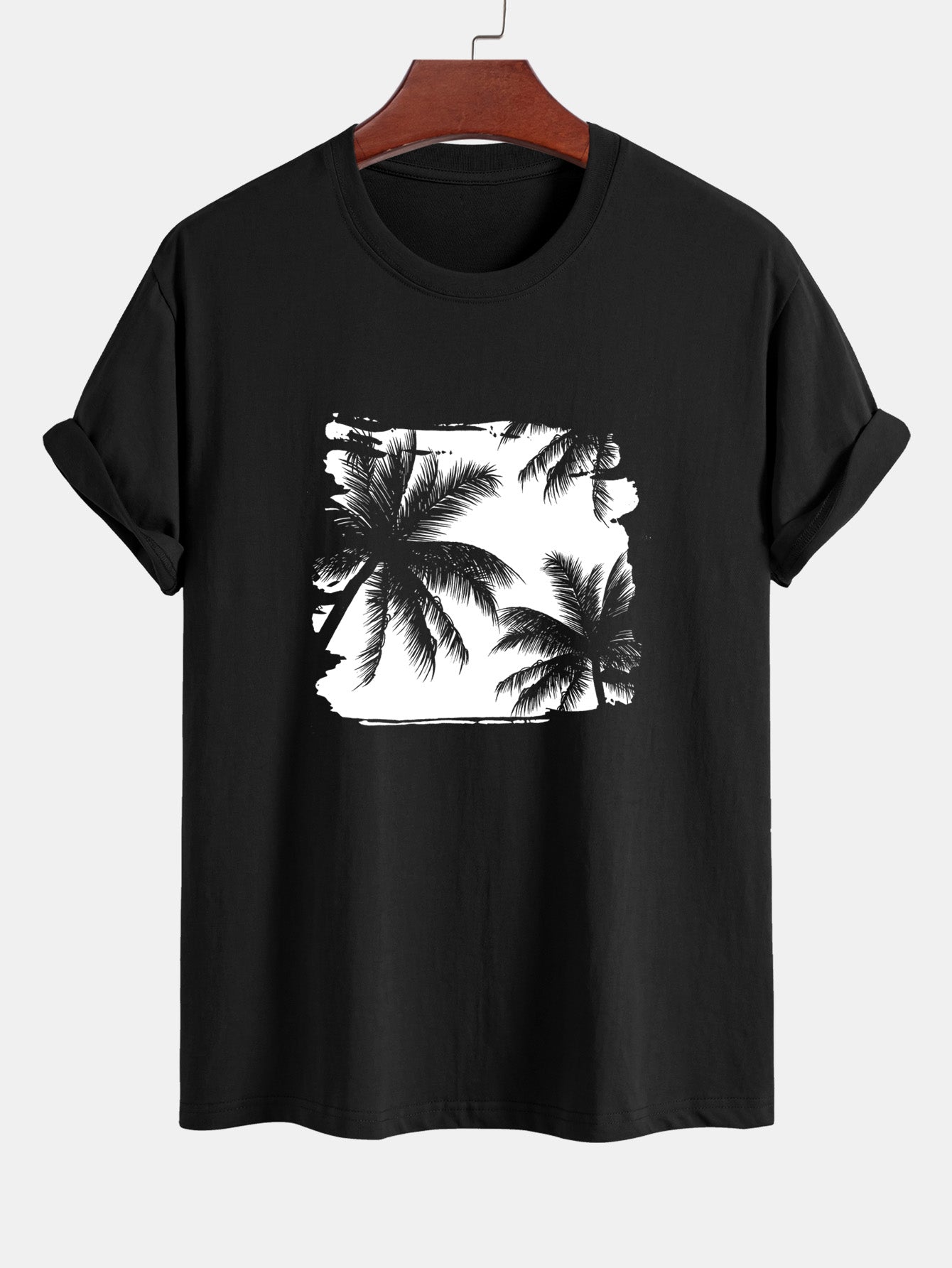 Regular Fit Palm Trees Silhouette Print Cotton T-Shirt