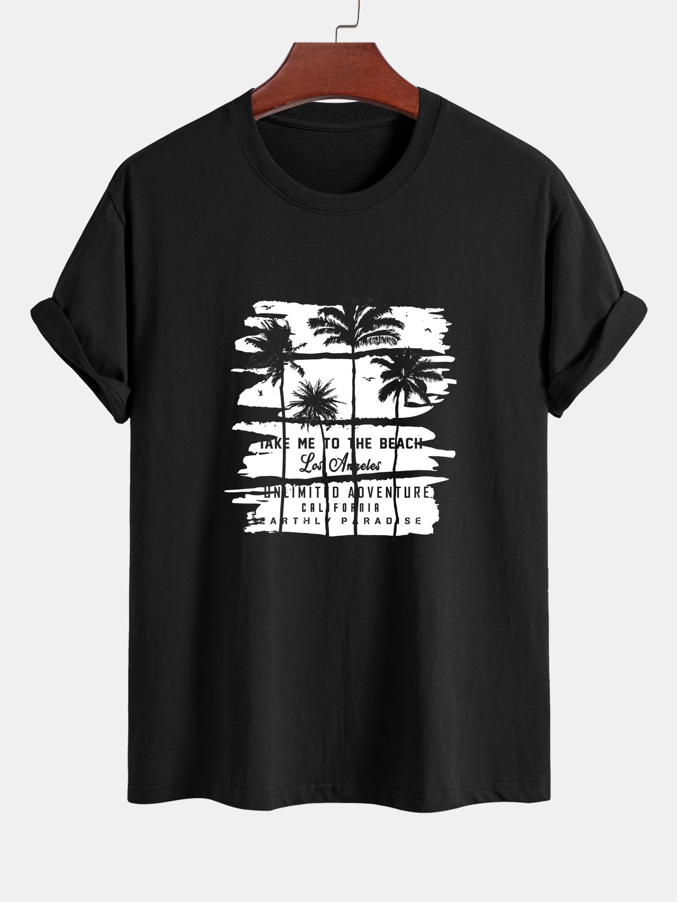 Regular Fit Palm Tree Silhouette Print Cotton T-Shirt