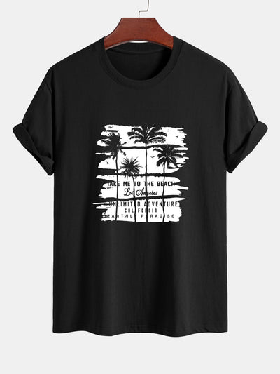 Regular Fit Palm Tree Silhouette Print Cotton T-Shirt