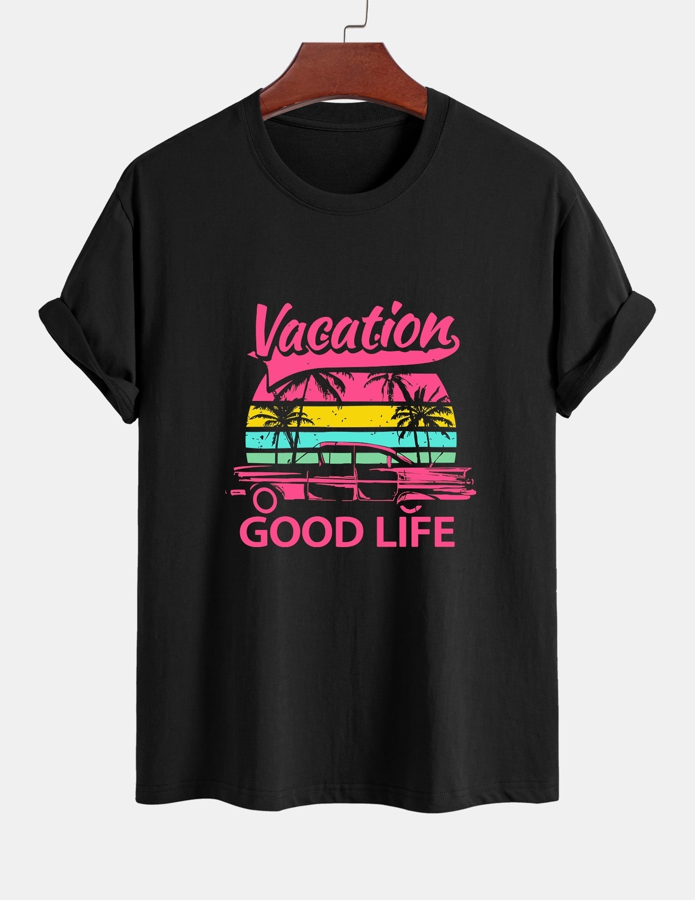 Regular Fit Good Life On Vacation Print Cotton T-Shirt