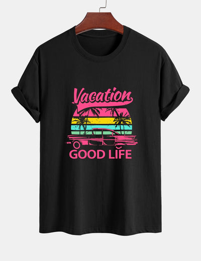 Regular Fit Good Life On Vacation Print Cotton T-Shirt