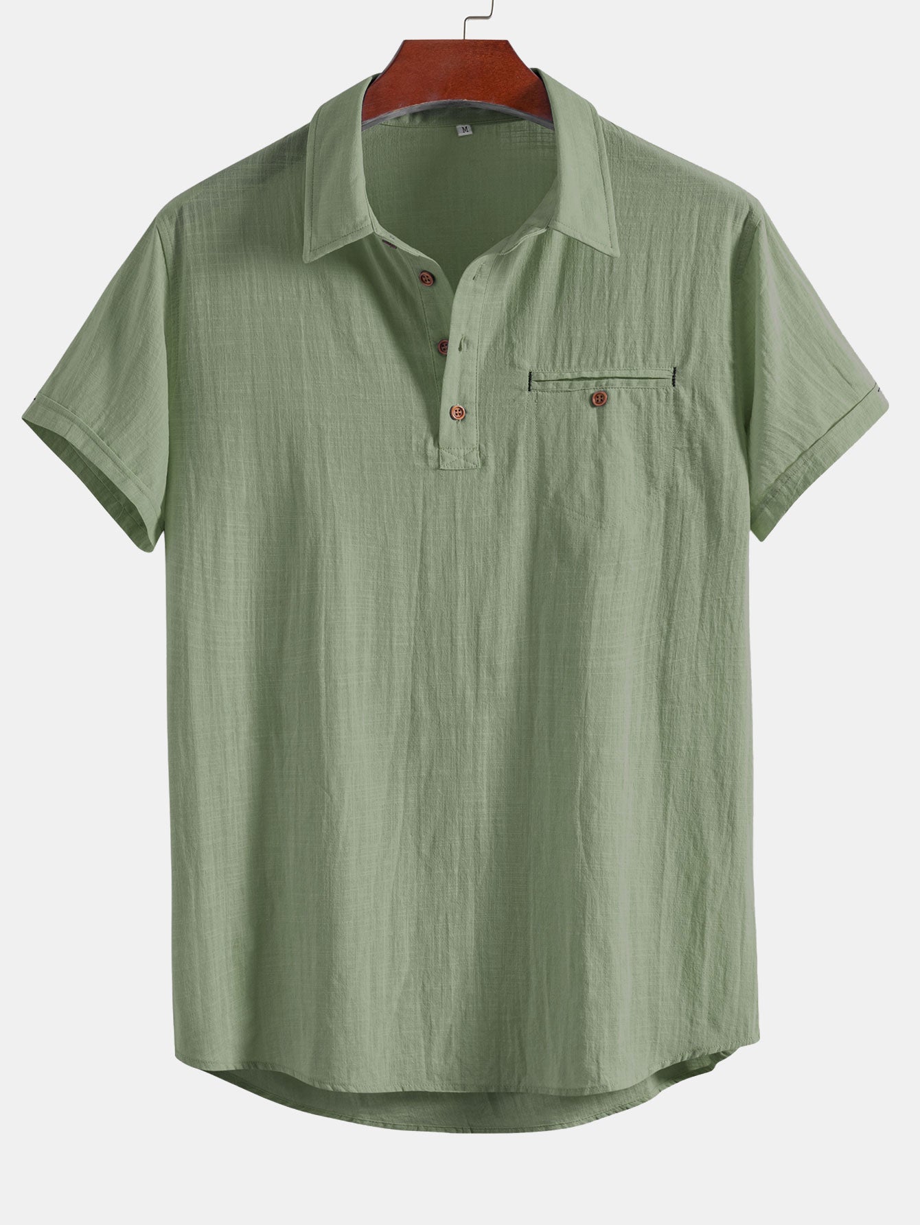 Short Sleeve Linen Look Polo Collar Shirt