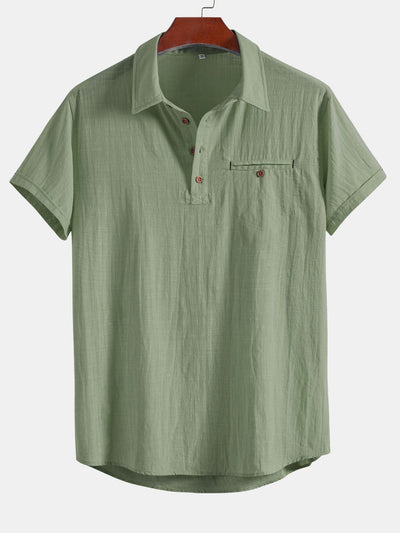 Short Sleeve Linen Look Polo Collar Shirt