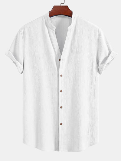 Wrinkled Textured V Neck Shirt