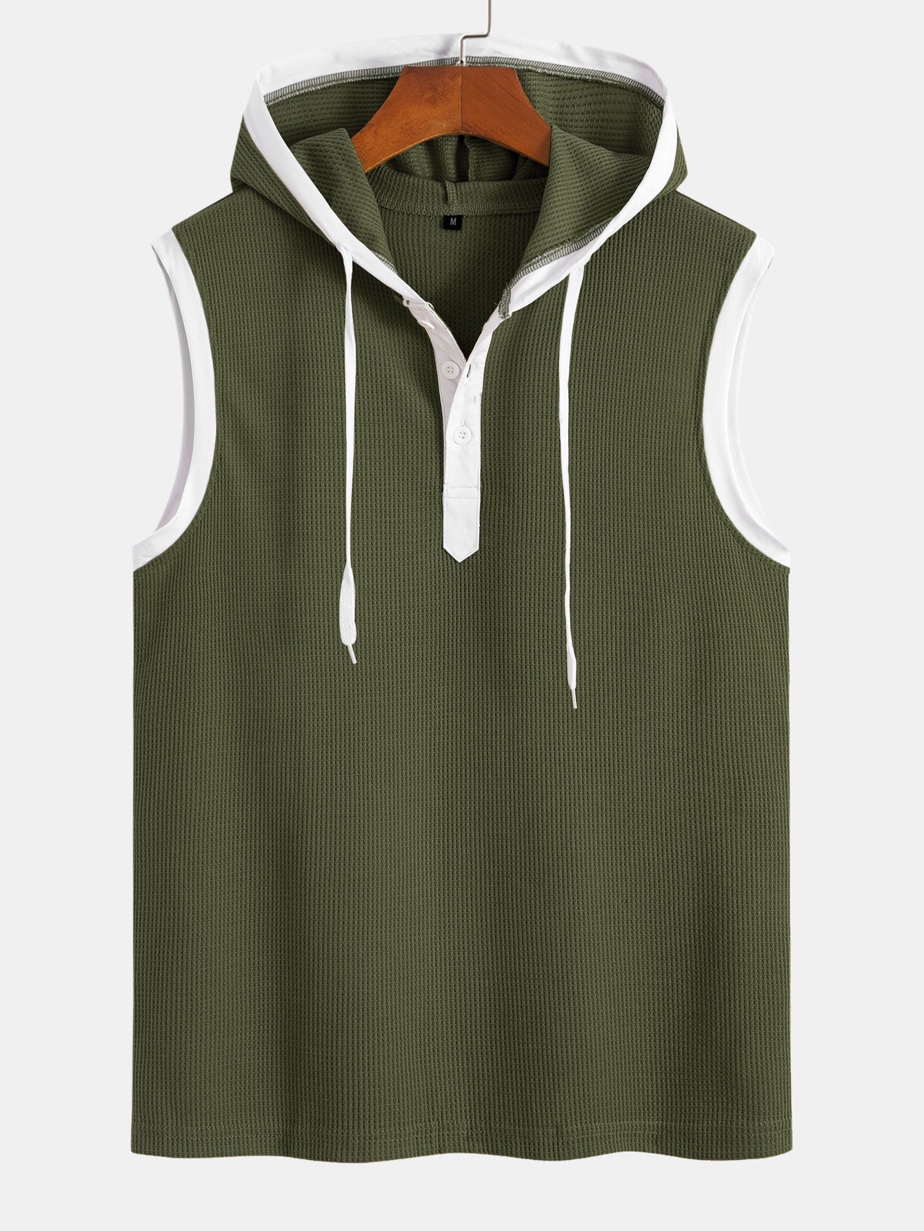 Contrast Waffle Half Open Hooded Vest