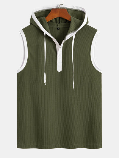 Contrast Waffle Half Open Hooded Vest