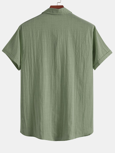 Short Sleeve Linen Look Polo Collar Shirt